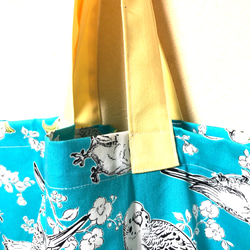 水色インコ柄　エコバッグ　巾着ポーチ付き 2枚目の画像