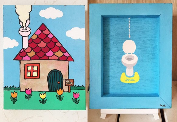 煙突がトイレ　表裏で絵2種楽しめる☆　トイレ絵　原画　トイレイラスト　洋式トイレ　煙突 6,240円