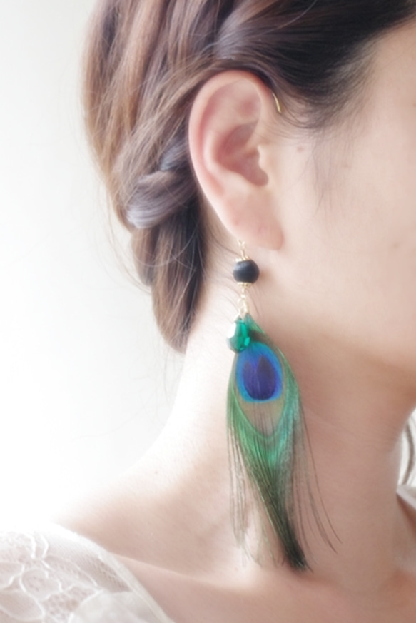 （再）peacock feather ear hook 2枚目の画像