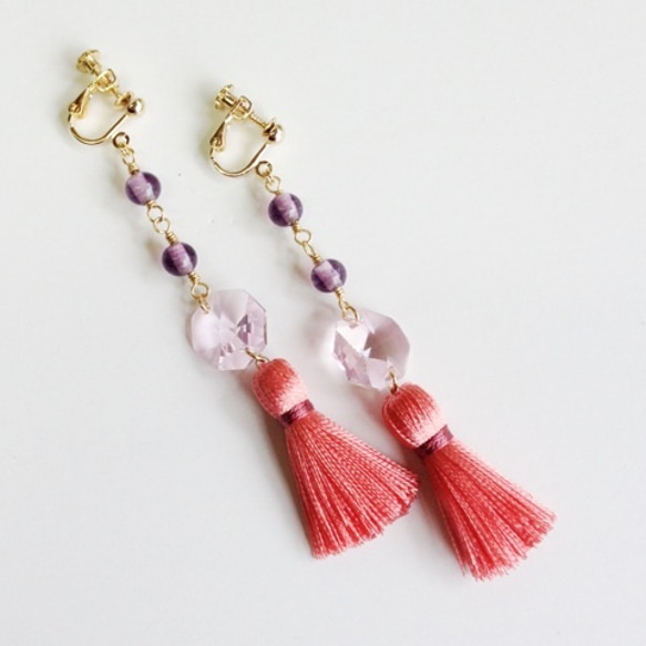 tassel earrings (pink) 1枚目の画像