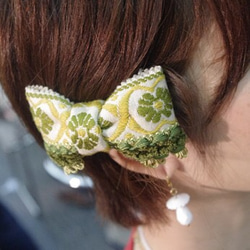 RETRO　RIBBON　BARRETTE　GREEN　FLOWER 3枚目の画像