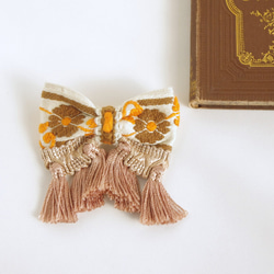 RETRO　RIBBON　BARRETTE　　BROWN　FLOWER 1枚目の画像