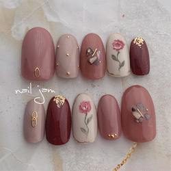 ピンクブラウンのローズネイル ネイルチップ 成人式 卒業後 前撮り