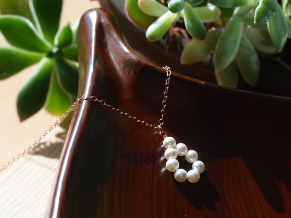 14kgf ローズゴールドのしずく型・高品質クリスタルガラスパール（スワロパール）ネックレス