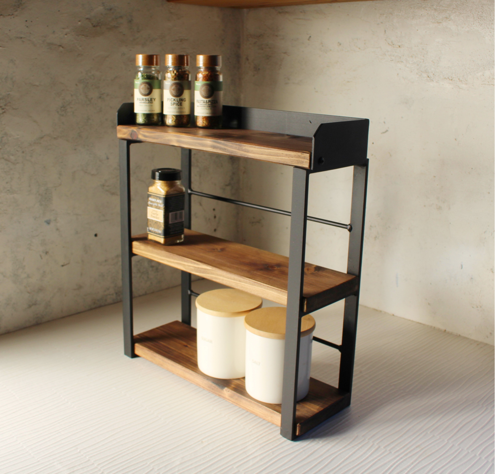 アイアン2段スパイスラック・調味料棚・落下防止平鉄 アイアン2段スパイスラック・調味料棚・落下防止平鉄