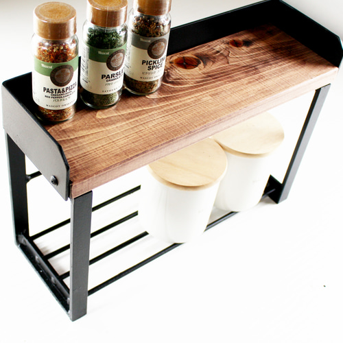アイアン2段スパイスラック・調味料棚・落下防止平鉄 アイアン2段スパイスラック・調味料棚・落下防止平鉄