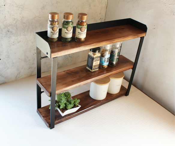 アイアンスパイスラック　ハンドメイド アイアンスパイスラック・3段木材バージョン【送料無料】 棚