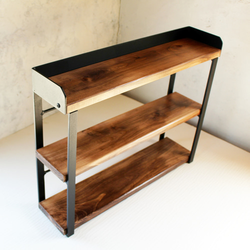 手作り3段ラック　木材　アイアン アイアン家具 3段 シェルフ 棚 ラダーシェルフ レッグ ラック 集成材