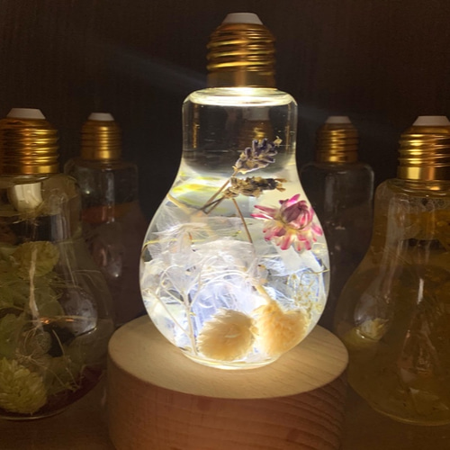 鮮やかでメルヘンチックな電球ハーバリウム LEDライトセット ハー  