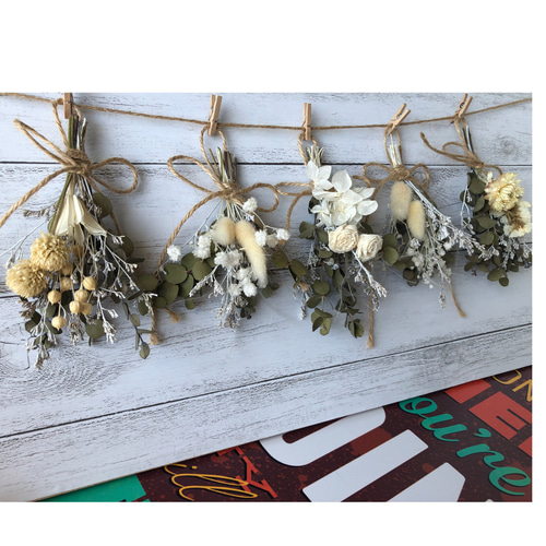 Natural＊ホワイトとブルーの夏のガーランド☆ドライフラワー