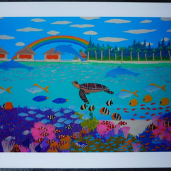 貼り絵印刷画　「ニューカレドニアのサンゴ礁」 2枚目の画像