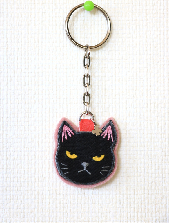 受注製作】⑦くろ 猫キーポルダー ♪不機嫌ニャンコ 猫 ネコ
