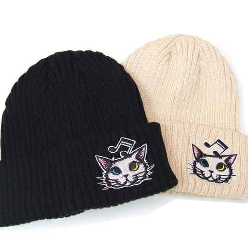 PATOU 黒 ニット帽 猫刺繍付き PATOU 黒 ニット帽 猫刺繍付き