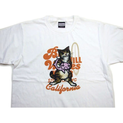 和柄 猫 tシャツ アグー豚と猫柄Tシャツ　アート作家コラボ 沖縄Tシャツ　白S 1枚目の画像