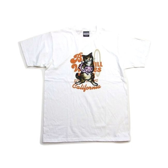 和柄 猫 tシャツ アグー豚と猫柄Tシャツ　アート作家コラボ 沖縄Tシャツ　白S 2枚目の画像