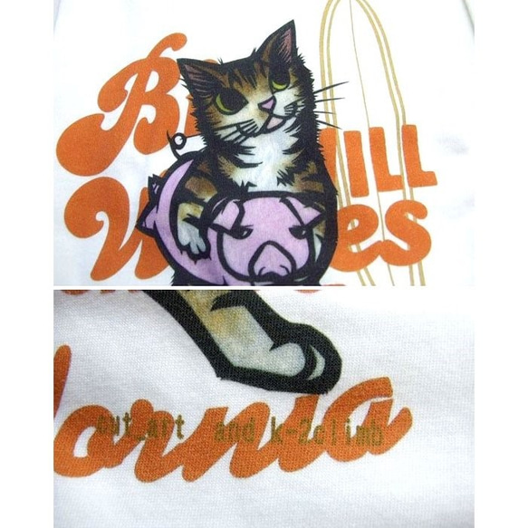 和柄 猫 tシャツ アグー豚と猫柄Tシャツ　アート作家コラボ 沖縄Tシャツ　白S 4枚目の画像