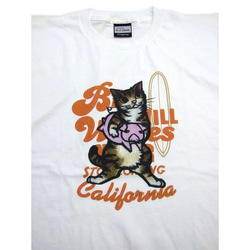 和柄 猫 tシャツ アグー豚と猫柄Tシャツ　アート作家コラボ 沖縄Tシャツ　白S 5枚目の画像
