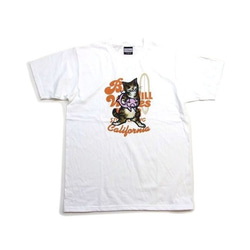 和柄 猫 tシャツ アグー豚と猫柄Tシャツ　アート作家コラボ 沖縄Tシャツ　白M 2枚目の画像