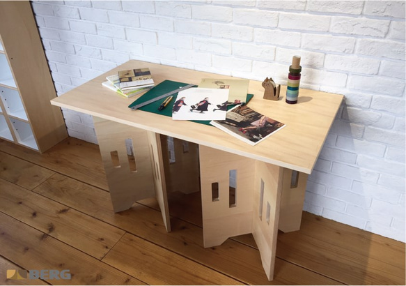 簡単に組めるテーブル脚　組立式　木製（シナ）　積層合板　ナチュラル 3枚目の画像
