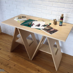 手軽に使えるテーブル脚+柔らかい木目の天板セット　テーブル　折りたたみ式　木製（シナ）　ナチュラル 1枚目の画像