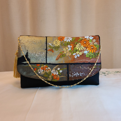 ヴィンテージ花柄シルク着物帯の2waysクラッチバッグ クラッチバッグ  