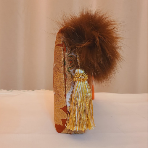 和風柄シルク着物帯とファーの2waysクラッチバッグ クラッチバッグ  