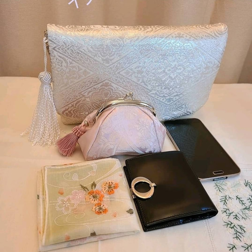 和風柄シルク着物帯とファーの2waysクラッチバッグ クラッチバッグ  