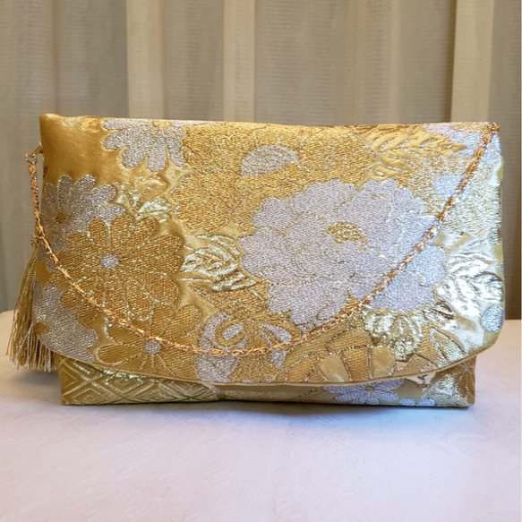 ゴールド着物帯の2waysクラッチバッグ クラッチバッグ miyuki-mono  
