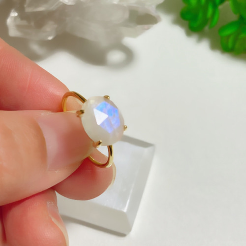 レインボームーンストーン・B-oval ring＊ silver925/18kgp 指輪