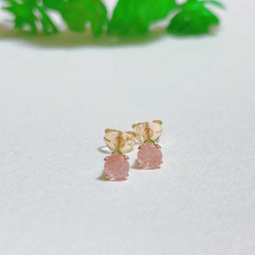 14kgf☆プチjewelピアス・アフリカンストロベリークォーツ ピアス