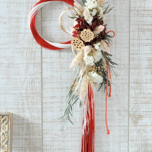 艷やかな赤で新年を迎える✽紅白のお正月飾り〜glossy red〜 しめ縄