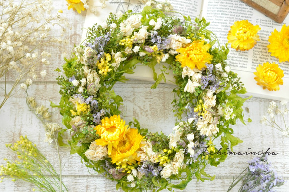 ✽母の日におすすめ✽✽自然を感じる✽ボタニカルリース✽【botanical wreath Msize ～yellow～】 2枚目の画像