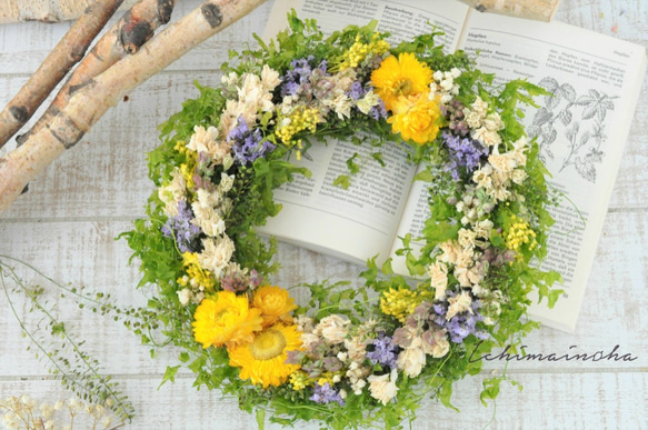 ✽自然を感じる✽ボタニカルリース【botanical wreath L ～yellow～】 2枚目の画像