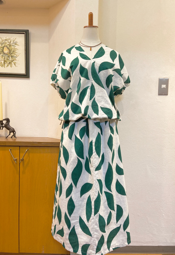 SALE お値下げ パフスリーブ フォレストグリーンの浴衣 セットアップ  