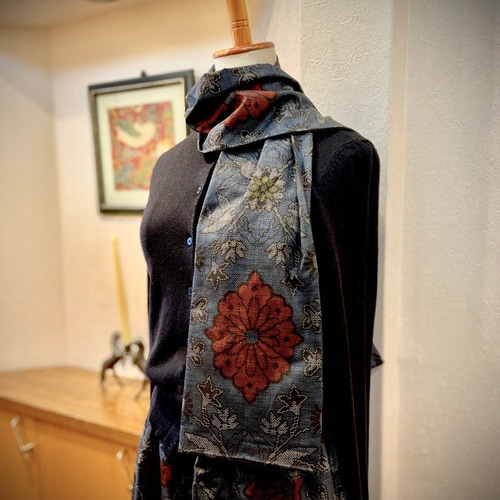 大島紬お着物リメイクギャザーワンピースフリルストール付きハンドメイド