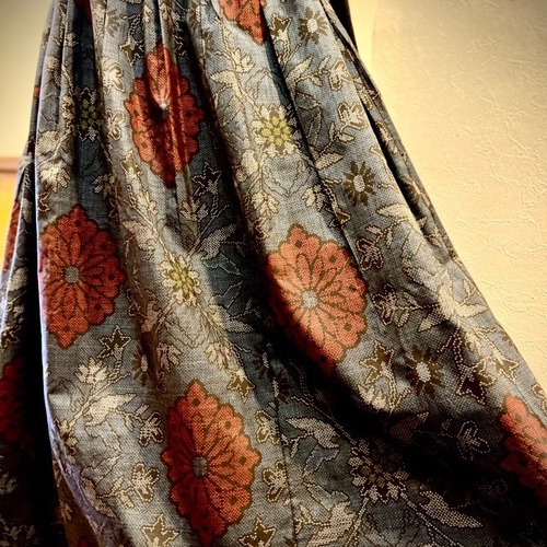 大島紬お着物リメイクギャザーワンピースフリルストール付きハンドメイド