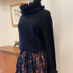 着物リメイク　未使用の染め紬　花模様　和風ボタニカル　スカート（裏地付き）　 3枚目の画像