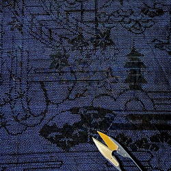 3000円OFF SALE 濃紺紬　ギャザースリーブ　スカート（裏地付き）セットアップ　ハンドメイド 10枚目の画像