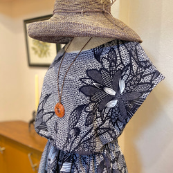 着物リメイク　お手持ちの着物でセミオーダー（紬、小紋、浴衣）フレンチスリーブのセットアップ　　ハンドメイド 2枚目の画像