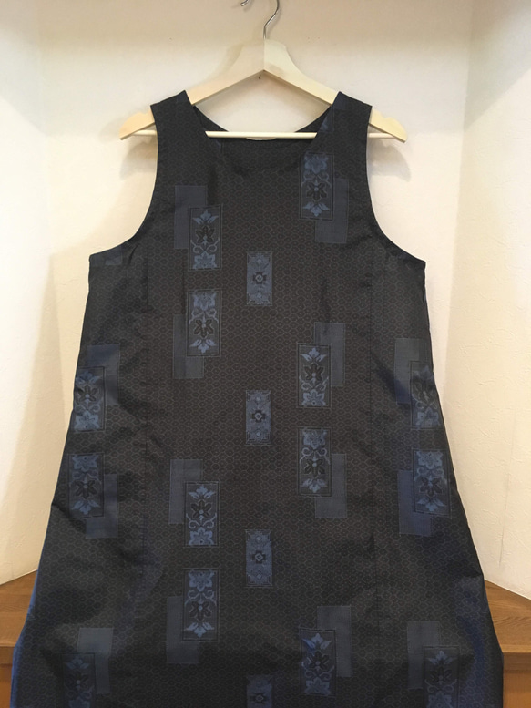 着物リメイク　セミオーダー　お手持ちのお着物（紬、小紋）でノースリーブワンピース 5枚目の画像