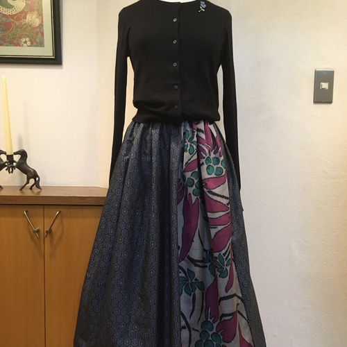 着物リメイク＊ハンドメイド＊アンティーク銘仙と紬のふんわりスカート  