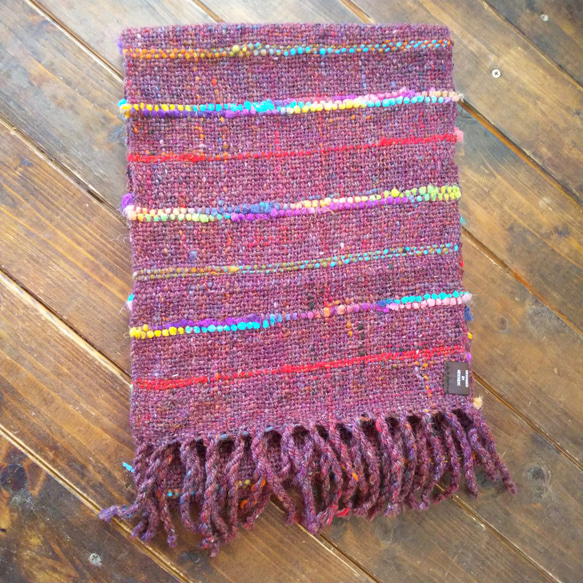 【値下げします】手織りマフラー（紫） 2枚目の画像
