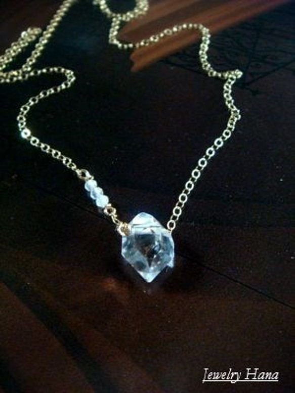 ハーキマーダイヤモンドネックレス　一粒ネックレス　14kgfネックレス 3枚目の画像