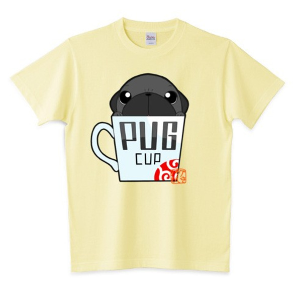 色・サイズ豊富 パグカップ（黒パグ）5.6オンスTシャツ（ぱぐ グッズ） 3枚目の画像