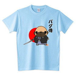 色・サイズ豊富 パグ侍（フォーン）5.6オンスTシャツ（ぱぐ グッズ） 3枚目の画像