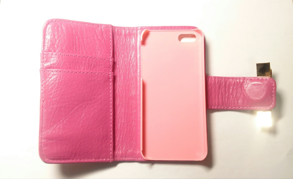☆受注生産☆【iPhone5/iPhone5s用カラフルレザーのリボンiPhoneケース】薄ピンク×濃ピンク 3枚目の画像