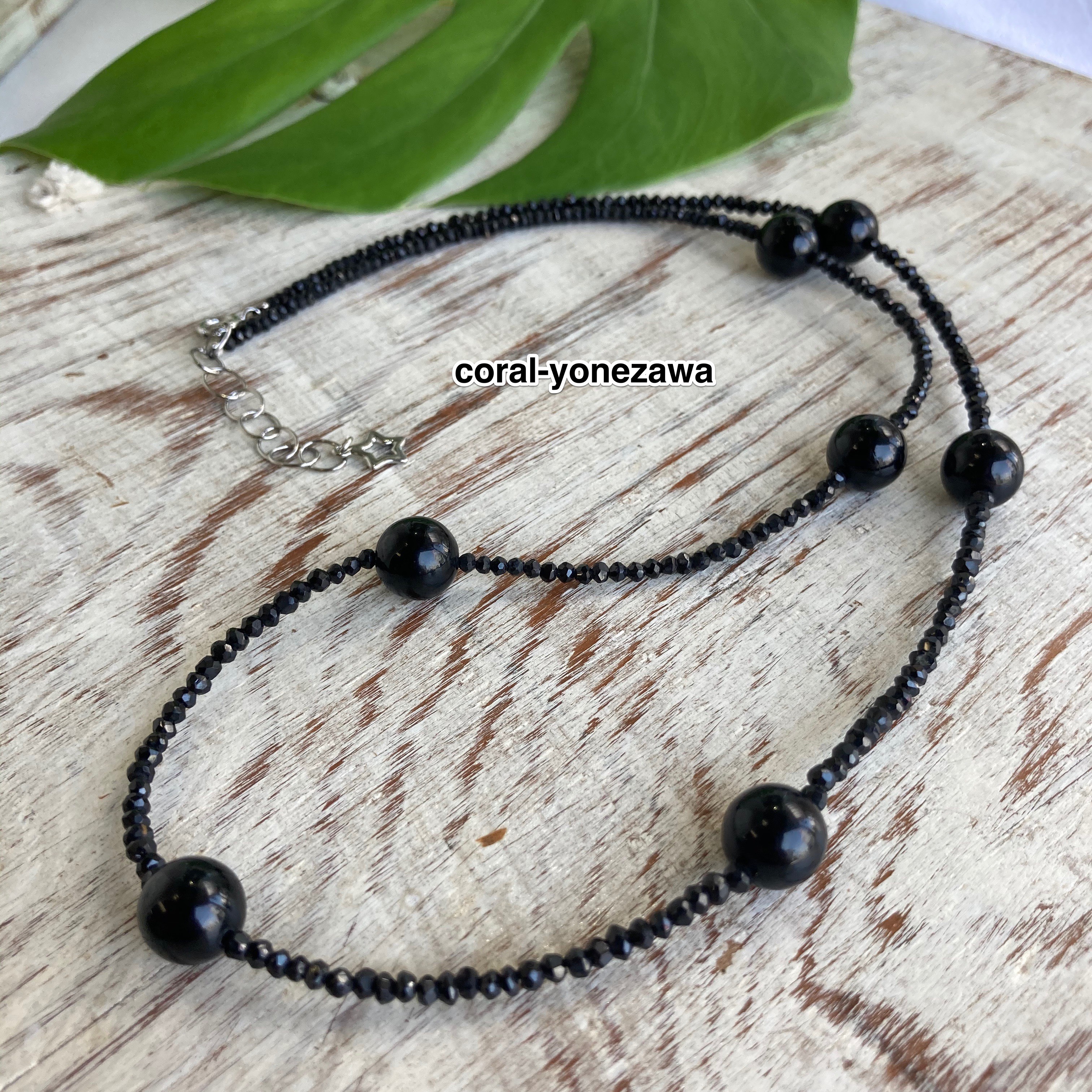 黒珊瑚.ブラックスピネルsvネックレス⭐︎