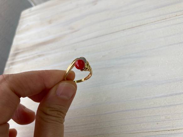 赤珊瑚指輪k18.pt.サービスリング.サイズ12.5号 8枚目の画像