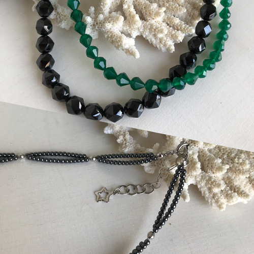 黒.緑.ネックレス【ブラックスピネル.緑メノウ.ヘマタイト