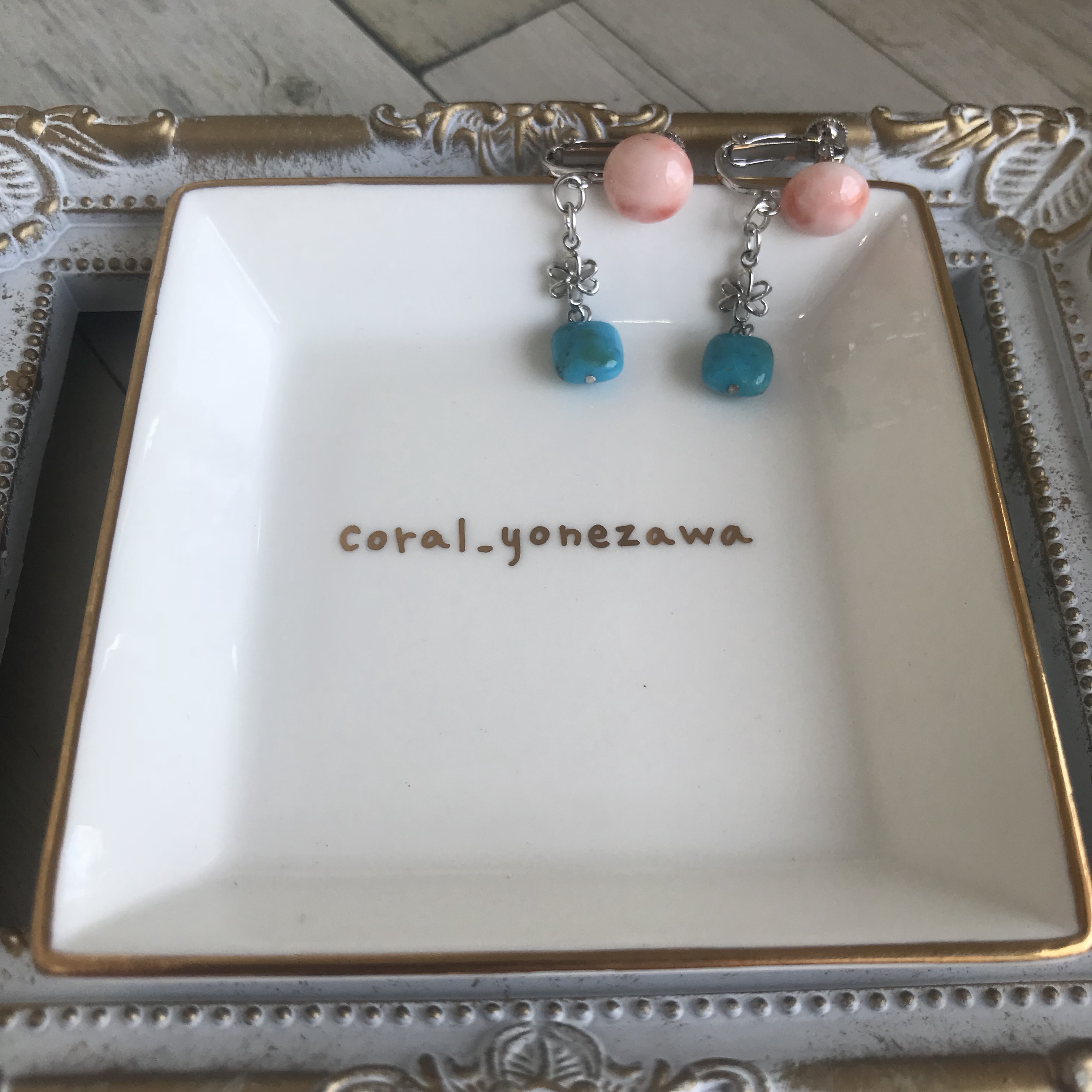 New.サンゴ.ターコイズ.イヤリング〜フラワー〜